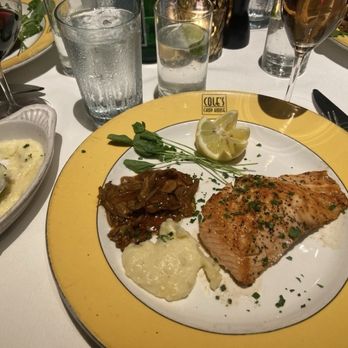 Cole's Chop House - New Zealand Ōra King Salmon Fillet w/ Yukon Gold Mashed Potatoes, and sautéed wild mushrooms - Steakhouses Near Me - Napa, California