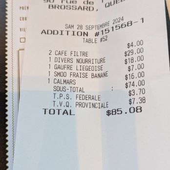 Chez Lionel - Brossard - Itemized bill - French Near Me - Brossard, Quebec Chez Lionel - Brossard - Itemized bill - French Near Me - Brossard, Quebec