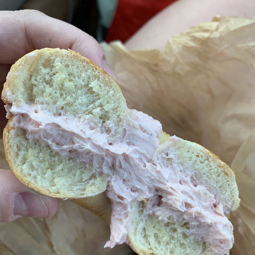 Plain bagel, toasted, with Strawberry Cream Cheese