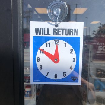 GNC - a sign with a clock on it that reads will return - Health Markets Near Me - San Jose, California