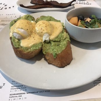Sixty Vines - Benedict with bacon stripes, I recommend try the bacon, at least once. It's great. - New American Near Me - Plano, Texas