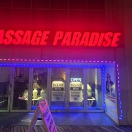 Exterior outside entrance of Massage Paradise - Entrance at night time. - Atlantic City, New Jersey Exterior outside entrance of Massage Paradise - Entrance at night time. - Atlantic City, New Jersey