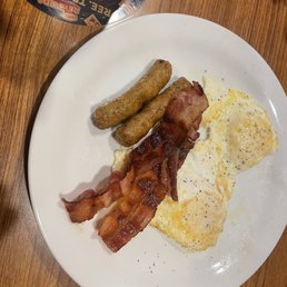 Two eggs, bacon, sausage