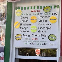 Water ice menu