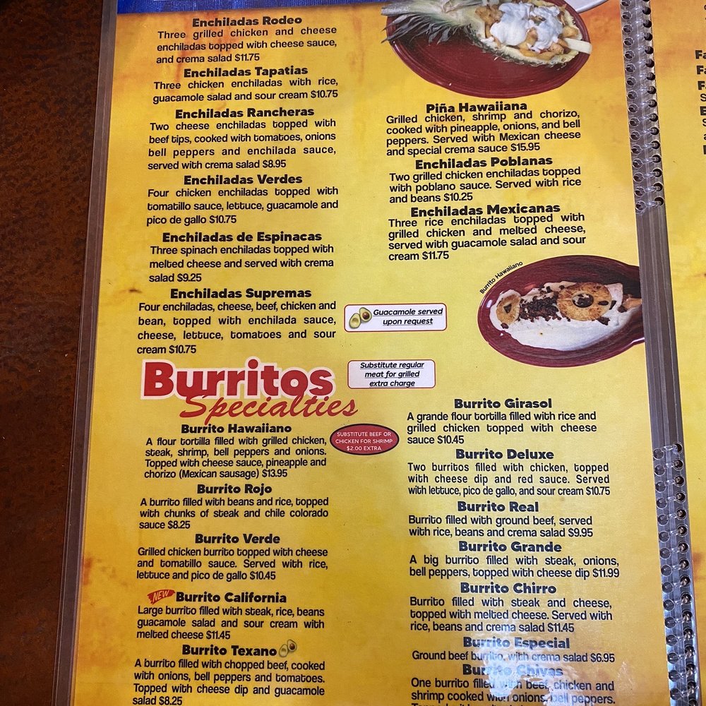 Los Girasoles - a menu for burritos - Mexican Near Me - Ashland City, Tennessee