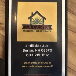 La Casita Mexican Restaurant - Menu cover