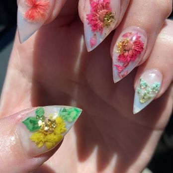 Nails & Beyond - Real pressed flowers embedded in acrylic - Nail Salons Near Me - Kansas City, Missouri