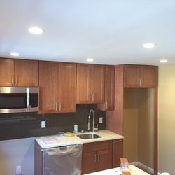 Recess lighting in newly renovated kitchen. Installed by Amp'd UpElectrical.