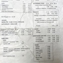 J316 Downtown Coffee House - Menu