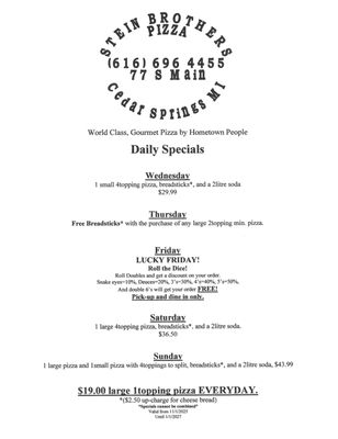 Menu photo 3 Stein Brothers Pizza Cedar Springs, MI Menu photo 3 Stein Brothers Pizza Cedar Springs, MI