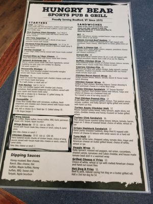 Menu photo 2 The Hungry Bear Pub & Grill Bradford, VT