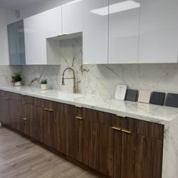 Iconic Floors & More - European Style Smooth High Gloss Cabinets with Quartz Countertops
