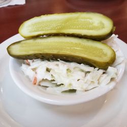 Peter Pan Diner - Pickles and coleslaw for burger. September 2023