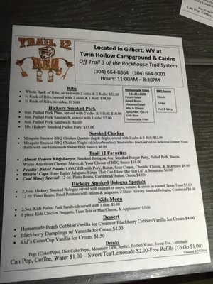 Menu photo 2 PT12 Gilbert, WV Menu photo 2 PT12 Gilbert, WV