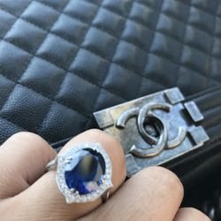 Royal blue sapphire and diamond ring.