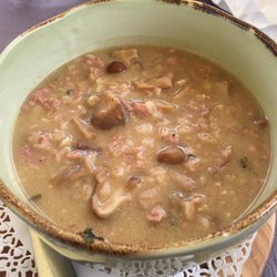 Société Anonyme de Consommation - Zuppa di farro con salsiccia e funghi profumata alle erbe fresche