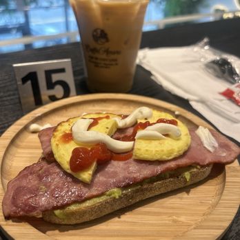 CaffeAmore - Avocado Egg Bacon Toast(Turkey bacon) - Coffee & Tea Near Me - Bayonne, New Jersey CaffeAmore - Avocado Egg Bacon Toast(Turkey bacon) - Coffee & Tea Near Me - Bayonne, New Jersey