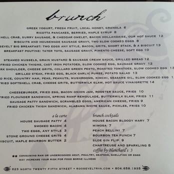 The Roosevelt - Brunch menu May 2015 - Southern Near Me - Richmond, Virginia The Roosevelt - Brunch menu May 2015 - Southern Near Me - Richmond, Virginia