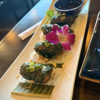 Lotus de Bleu Bistro - Bo la lot (betel-wrapped filet mignon) - Vietnamese Near Me - Houston, Texas Lotus de Bleu Bistro - Bo la lot (betel-wrapped filet mignon) - Vietnamese Near Me - Houston, Texas