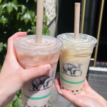 Boba Guys - Strawberry jasmine tea boba with milk (right), jasmine green tea boba with milk (left) - Coffee & Tea Near Me - San Jose, California Boba Guys - Strawberry jasmine tea boba with milk (right), jasmine green tea boba with milk (left) - Coffee & Tea Near Me - San Jose, California