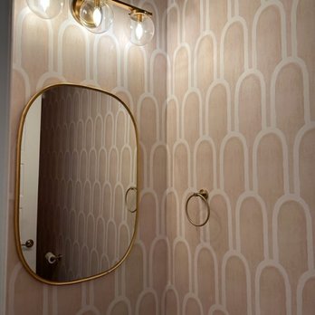 Lara Interiors - Full wallpaper in powder bathroom. - Wallpapering Near Me