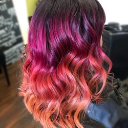 Hair By Monique - Vivid color. Ombré. Black to magenta to orange