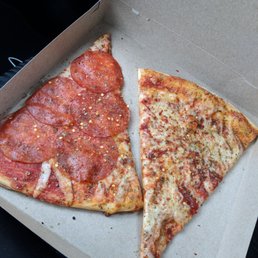 One regular and one Pepperoni. Huge slices? One regular and one Pepperoni. Huge slices?