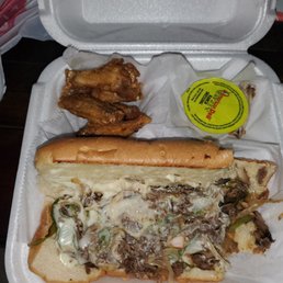 Pretty good. Beef Philly + 5 wings. Ate a wing and started eating the Philly before I remembered to take a pic. Wings a little small. Pretty good. Beef Philly + 5 wings. Ate a wing and started eating the Philly before I remembered to take a pic. Wings a little small.