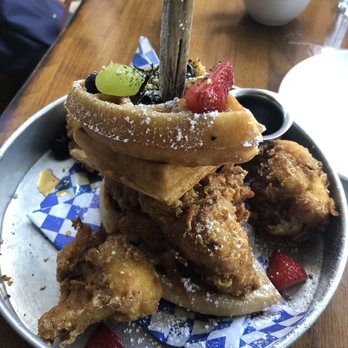 Kitchen Story - Adobo waffles with fried chicken and fried cauliflower - Breakfast & Brunch Near Me - Oakland, California