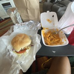 Philly Station - Double Cheeseburger with cheese fries on the side
