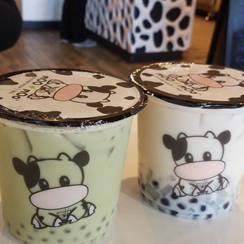 Moo Moo - Matcha jasmine milk tea and coconut jasmine milk tea with coconut milk, boba and coconut jelly - Coffee & Tea Near Me - Elk Grove, California