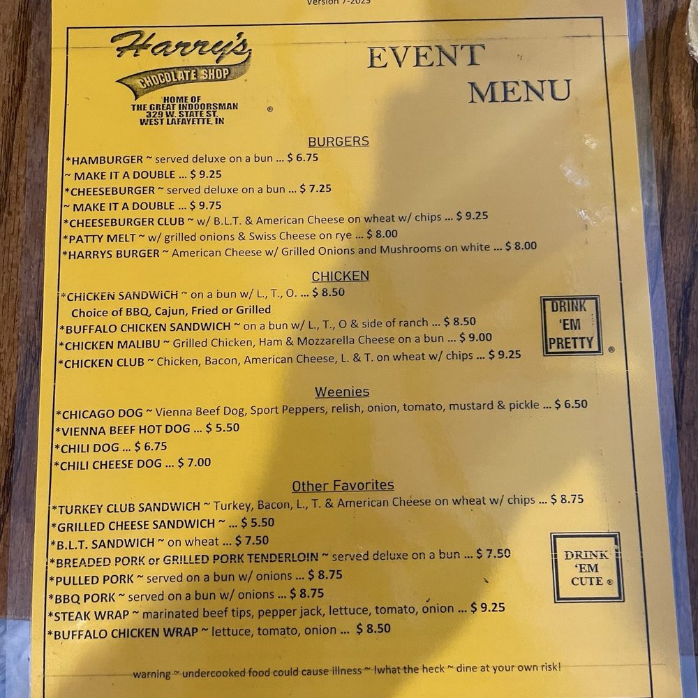 Harry's Chocolate Shop - Menu - Dive Bars Near Me - West Lafayette, Indiana Harry's Chocolate Shop - Menu - Dive Bars Near Me - West Lafayette, Indiana
