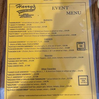 Harry's Chocolate Shop - Menu - Dive Bars Near Me - West Lafayette, Indiana Harry's Chocolate Shop - Menu - Dive Bars Near Me - West Lafayette, Indiana