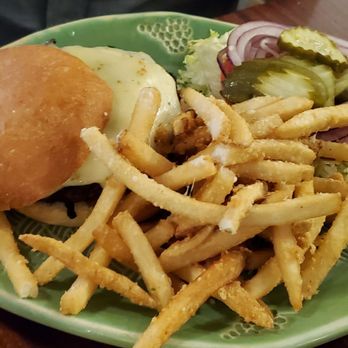 Fume Bistro & Bar - Grilled 1/2 Pound Fume Ground Chuck Burger with Bistro Fries ($18) - with Pepper Jack (+$2) - Bars Near Me - Napa, California Fume Bistro & Bar - Grilled 1/2 Pound Fume Ground Chuck Burger with Bistro Fries ($18) - with Pepper Jack (+$2) - Bars Near Me - Napa, California