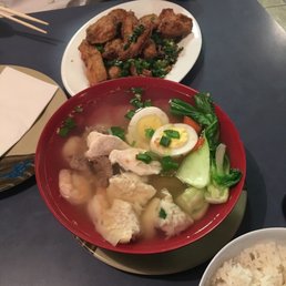 Wonton soup and salt and pepper fried chicken wings ! Wonton soup and salt and pepper fried chicken wings !