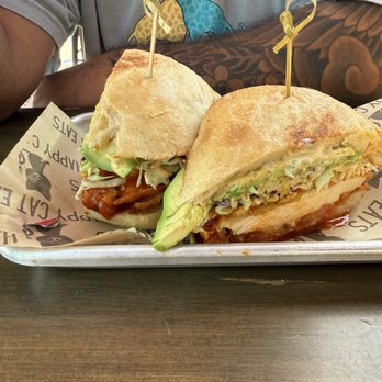 Happy Cat Eats - Tempura chicken sandwich - Burgers Near Me - Santa Barbara, California Happy Cat Eats - Tempura chicken sandwich - Burgers Near Me - Santa Barbara, California
