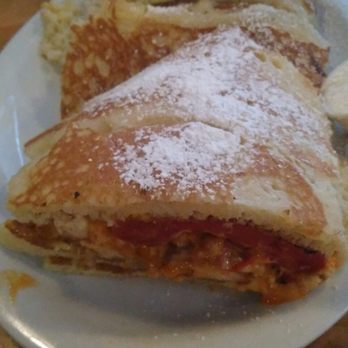 Brownstone Pancake Factory - Guy fierri recommended bbq chicken n cheeee wrapped in pancakes. About $13. Good n diff but wuld not order again - Breakfast & Brunch Near Me - Edgewater, New Jersey