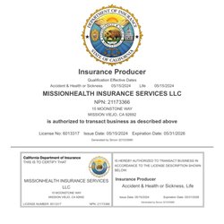 MissionHealth Insurance Services - License Certificate to Offer Insurance