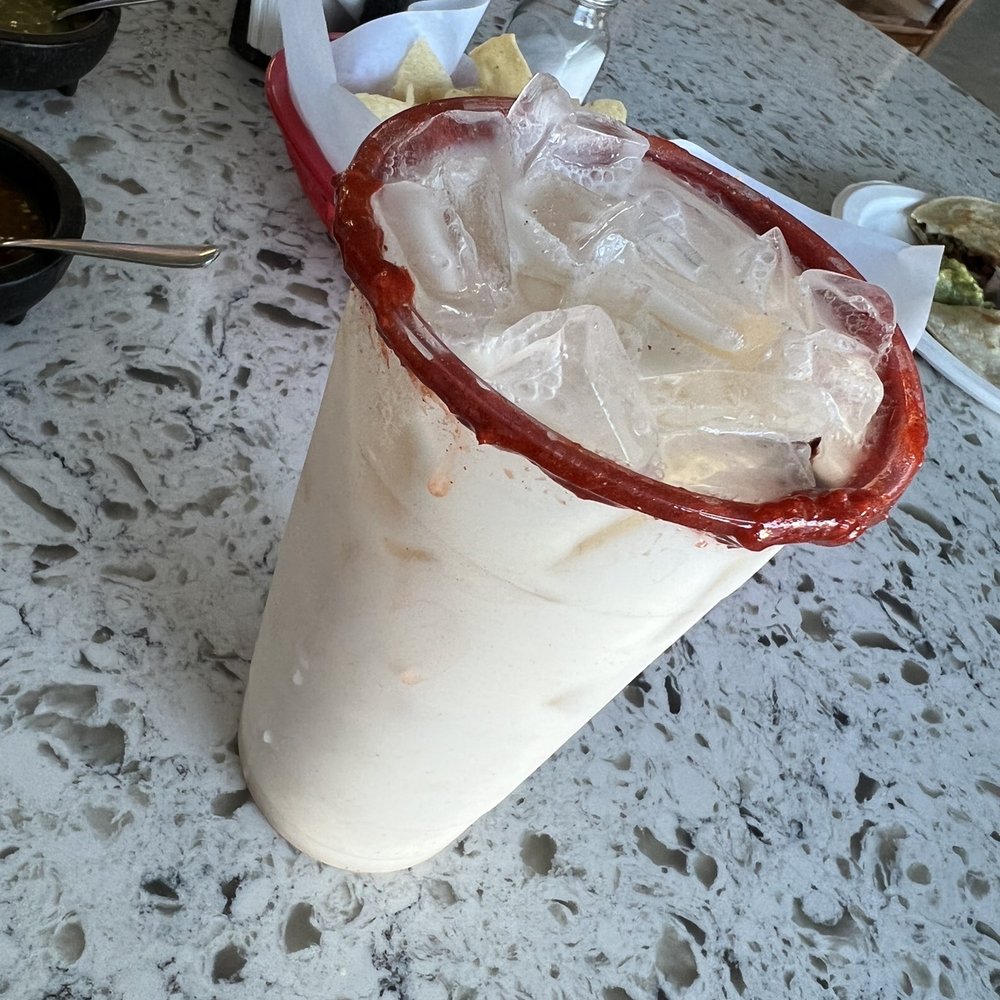 Taqueria Tecoman - Horchata with chamoy rim - Desserts Near Me - Eureka, California Taqueria Tecoman - Horchata with chamoy rim - Desserts Near Me - Eureka, California