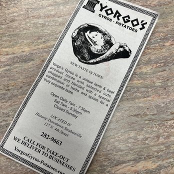 Yorgo's Gyros-Potatoes - a menu for a restaurant - Greek Near Me - Steubenville, Ohio