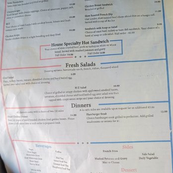 Four Corners Restaurant & Fuel Stop - Back of the menu dinners one thing you don't have though are steaks and Chops. The hot Manhattans are really good also - Convenience Stores Near Me - Ainsworth, Iowa