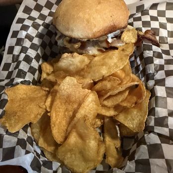 The Gator Shack - Rodeo burger with house chips - Seafood Near Me - Sebring, Florida The Gator Shack - Rodeo burger with house chips - Seafood Near Me - Sebring, Florida