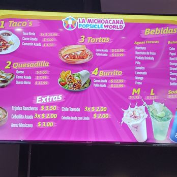 La Michoacana Popsicle World - Single ordering menu - Mexican Near Me - Blaine, Minnesota