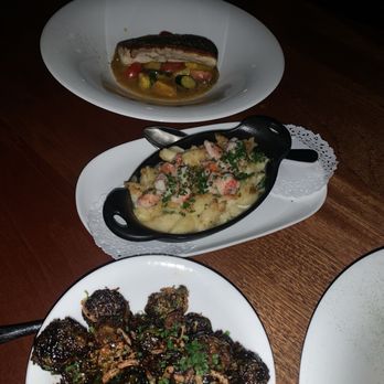 Somerville - Bass, Lobster Mac , Brussel sprouts (Flash was on) - Steakhouses Near Me - Los Angeles, California