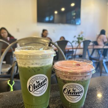 Ohana Cafe - Large Matcha Latte with Vanilla Cold Foam and Iced Matcha With Raspberry Cold Foam (comes with puree) - Coffee & Tea Near Me - Stockton, California Ohana Cafe - Large Matcha Latte with Vanilla Cold Foam and Iced Matcha With Raspberry Cold Foam (comes with puree) - Coffee & Tea Near Me - Stockton, California