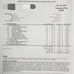 Countryside Veterinary Service - Champion - Here is the most recent estimate along with information from my new vet clinic, they truly care about helping my girl!