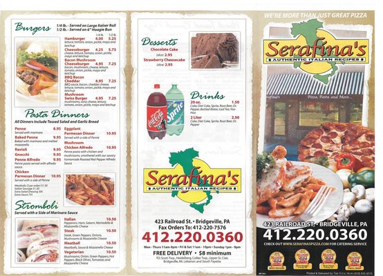 Menu photo 1 Serafina's Pizza Bridgeville, PA Menu photo 1 Serafina's Pizza Bridgeville, PA
