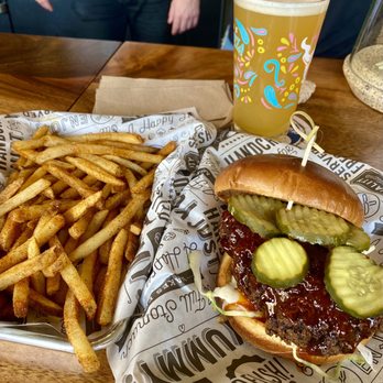 Side Yard Public House - Nashville Hot chicken sandwich, Cajun style fries, and a hazy IPA. - Sports Bars Near Me - Escondido, California