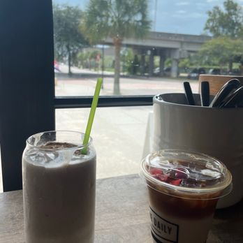 The Daily - Latte this is one their speciality seasonal lattes and Power Protein Smoothie - Coffee & Tea Near Me - Charleston, South Carolina The Daily - Latte this is one their speciality seasonal lattes and Power Protein Smoothie - Coffee & Tea Near Me - Charleston, South Carolina