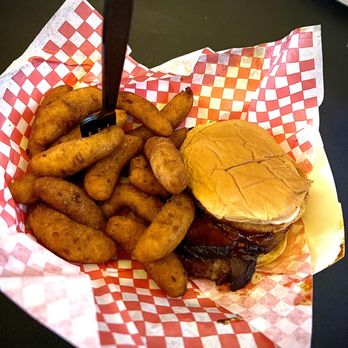 Camel City BBQ Factory - Brisket Sandwich with Tater Tots - Barbeque Near Me - Winston-Salem, North Carolina Camel City BBQ Factory - Brisket Sandwich with Tater Tots - Barbeque Near Me - Winston-Salem, North Carolina